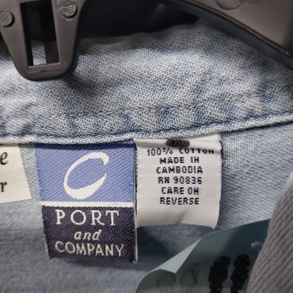 3168 Size XL Port & Company Jean Upcycled Button Down Tunic In Purple and Green - Picture 7 of 7